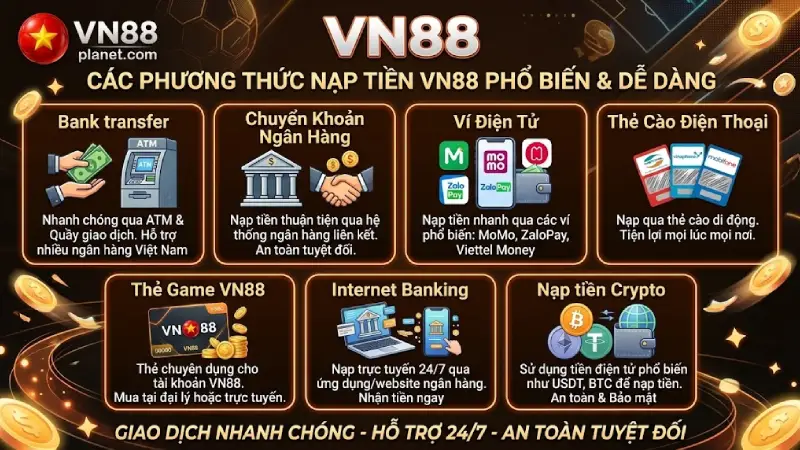 Các Phương Thức Nạp Tiền VN88 Phổ Biến