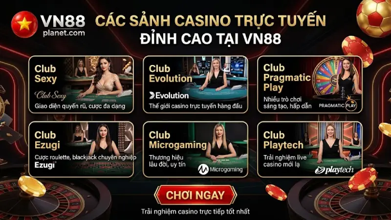 Các Sảnh Casino Trực Tuyến Tại VN88